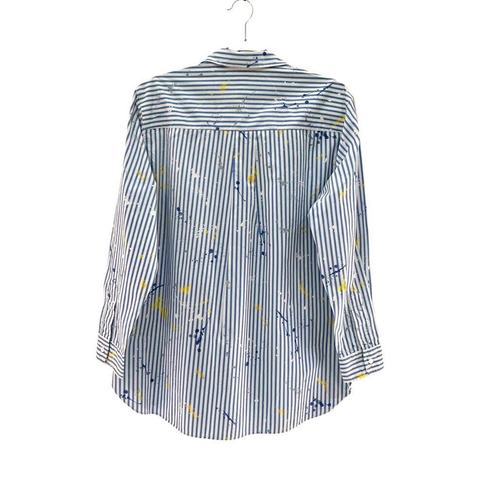 Frank &‎ Eileen Joedy Paint Splatter Blue Stripe Relaxed Button-Up Shirt Small - Picture 7 of 14
